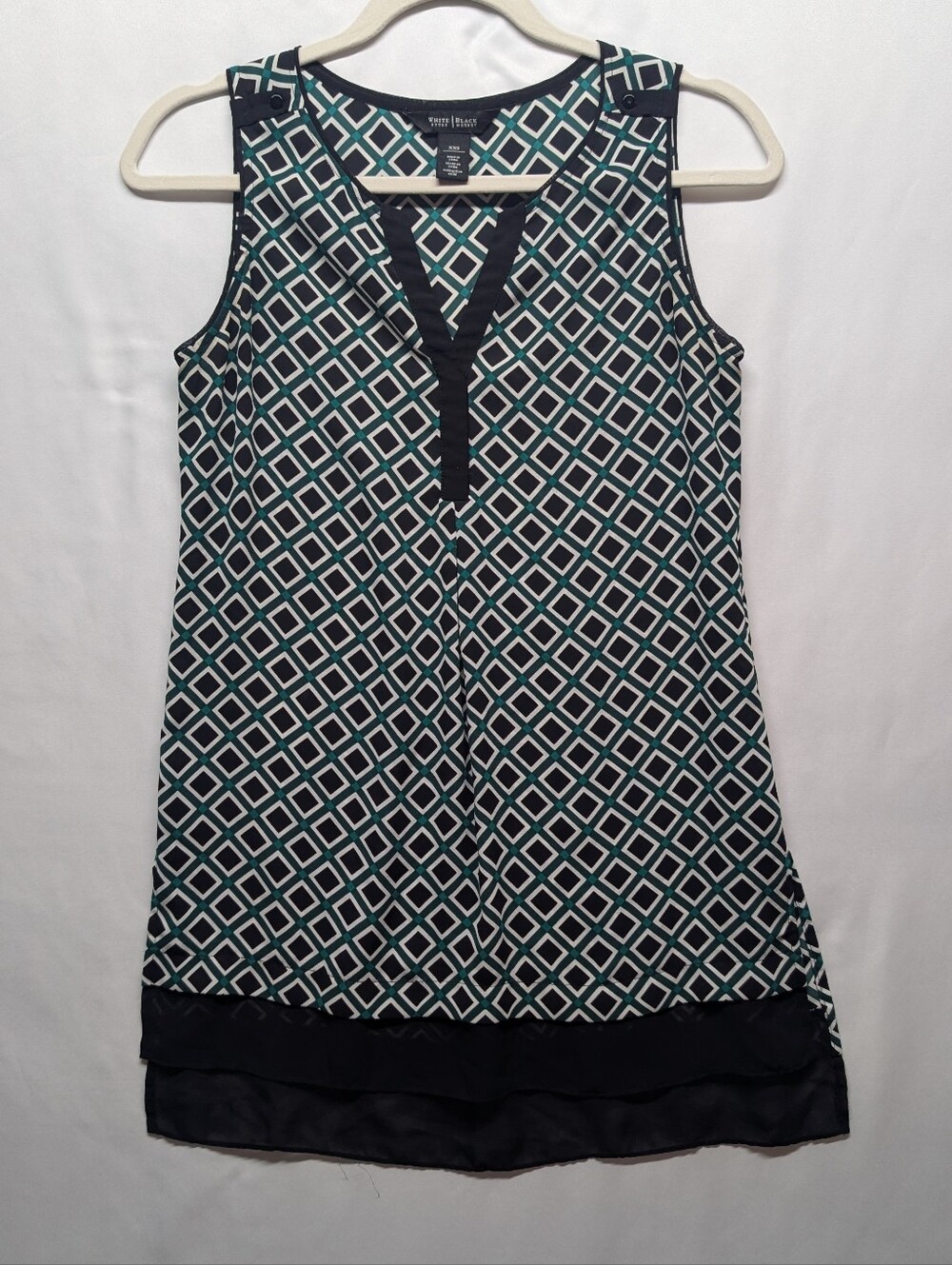 White House Black Market Geometric Sleeveless Shift Dress in Teal & Black